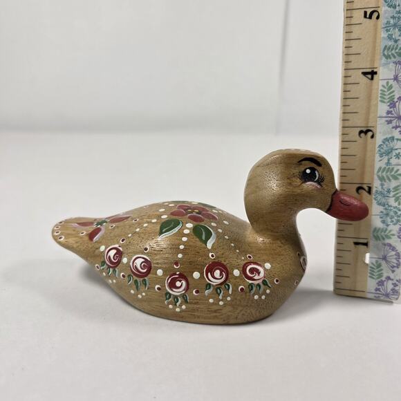 Vintage Wooden Painted Duck Folk Art Country Kitchen flower Design cottagecore - Picture 15 of 15